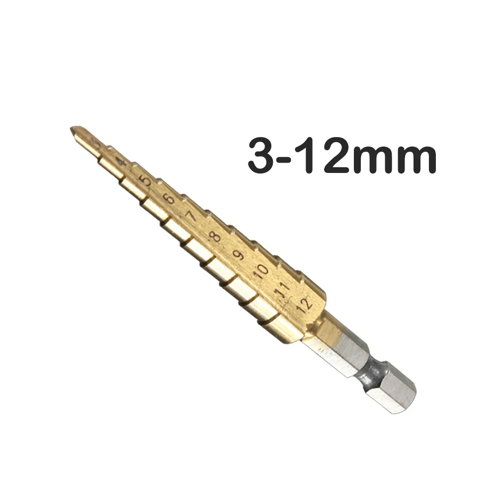 Металлические перовые сверла 3-12/4-12/20/32 мм Шаг сверло Спираль Флейта HSS Сталь конус Титан покрытием мини сверло Набор инструментов дыропробивной пресс - Цвет: 3-12mm(1PC)
