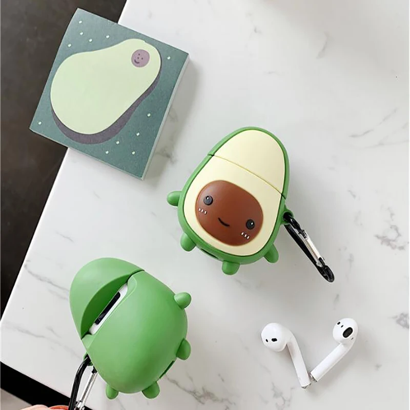 

Avocado Headphone Case For Apple Airpods 1 2 Cute 3D Cartoon Avocado 3D Wireless Bluetooth Headset Silicone Cover with Hook #40