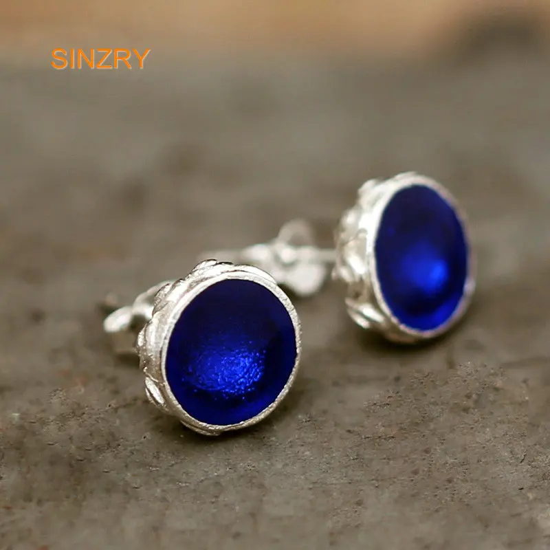 

Sinzry Original Handmade engraved enamel 100% Silver vintage stud Earrings Sterling Silver ethnic Jewelry For women