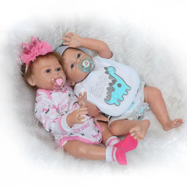 Cheap NPK 50cm Soft Silicone Bebe Reborn Twins Dolls Realistic Handmade baby alive boneca bathable Dolls Kids Toys playmates 
