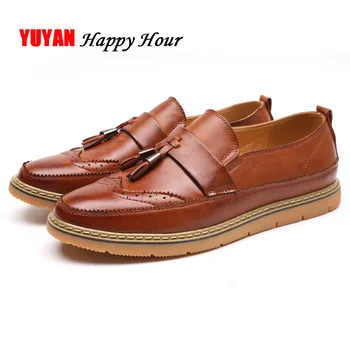

2019 Spring Oxfords Men Leather Shoes Fashion Loafers Male Brand Brogue Shoes Flat Mens Casual Shoes A585