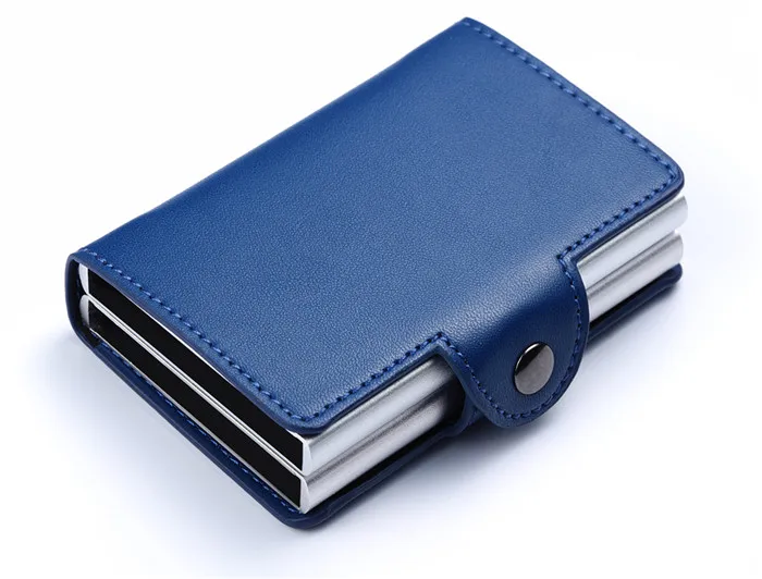 BYCOBECY бумажник для карт, чехол, ID, металлические держатели для кредитных карт с RFID, Ретро стиль, бизнес 2, алюминиевый кошелек для кредитных карт - Цвет: Blue X-7B