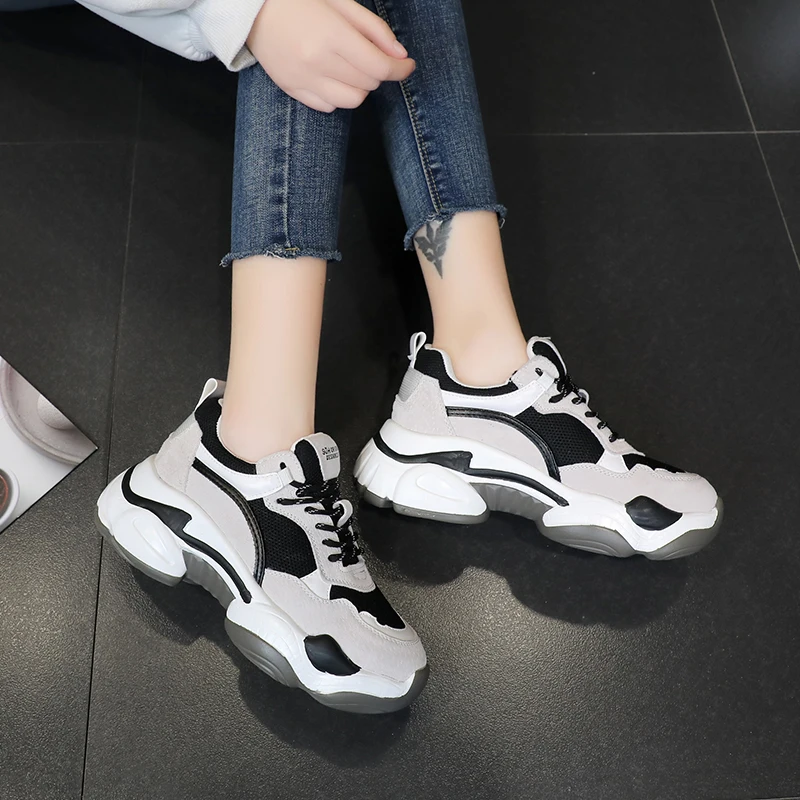 Women's platform sneakers Fashion Women Platform Casual Shoes Lace Up Vulcanize Shoes Womens Female Trainers Dad Shoes 152