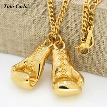 Tino carlo marca nuevo collar de oro de la manera de acero titanium doble guante de boxeo hombre varonil de combate de boxeo joyería niños fresco colgante