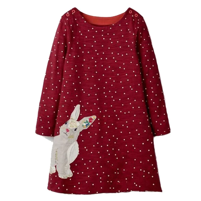 Girls Dress with Animal Applique Long Sleeve Princess Dress Children Costume Robe Fille Kids Party Dresses Baby Girl Clothes 2