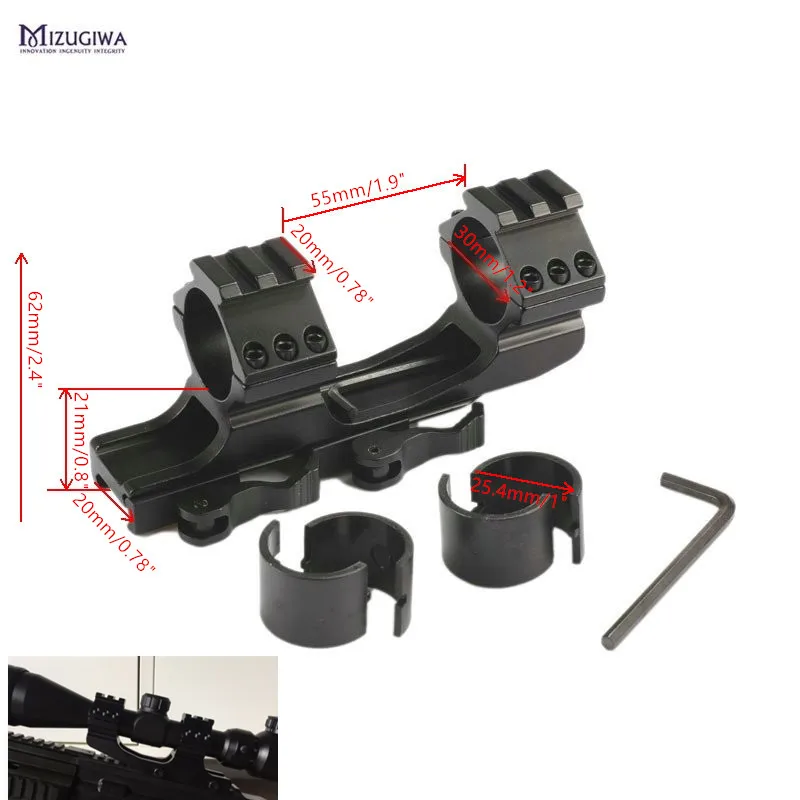 Offerte Tactical HeavyDuty Doppio Anello di 25.4 millimetri 1 inch 30mm Quick Release Sbalzo Tessitore In Avanti Raggiungere Scope Mount QD cam Serrature