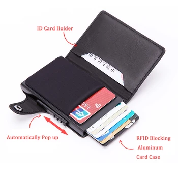 

Aluminum Card Case Business RFID Blocking Travel Card Wallet Automatic Pop up Click Slide Card Holder Leather Bank Kart Case