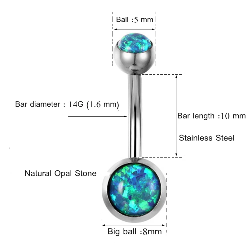 1 шт опал камень пупка кольца сексуальная женщина пирсинг живота Штанга хирургическая сталь пупка пирсинг Женская мода тела ювелирные изделия