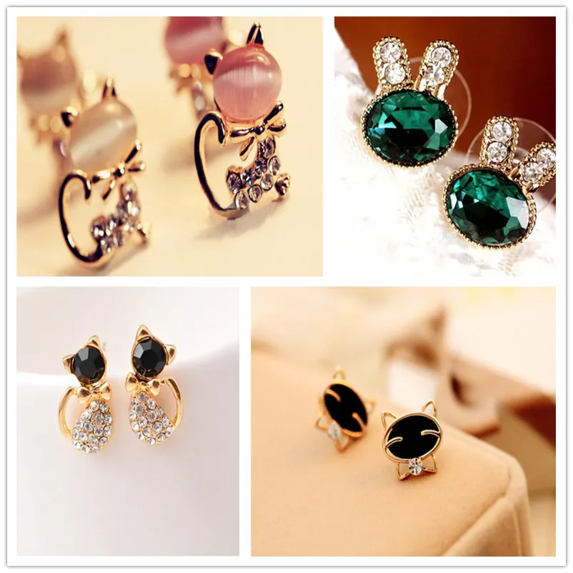 

Fashion Animal Pineapple Stud Earrings Cute cat rabbit Design Earrings For Women Silver Gold Color Earrings Wholesale