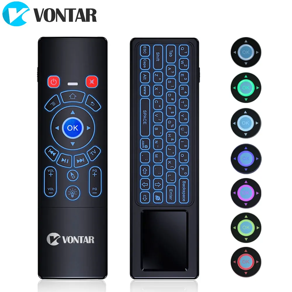 VONTAR T6 Plus с подсветкой, русская английская беспроводная мышь 2,4 ГГц, клавиатура и тачпад, пульт дистанционного управления для Android tv Box, мини-ПК