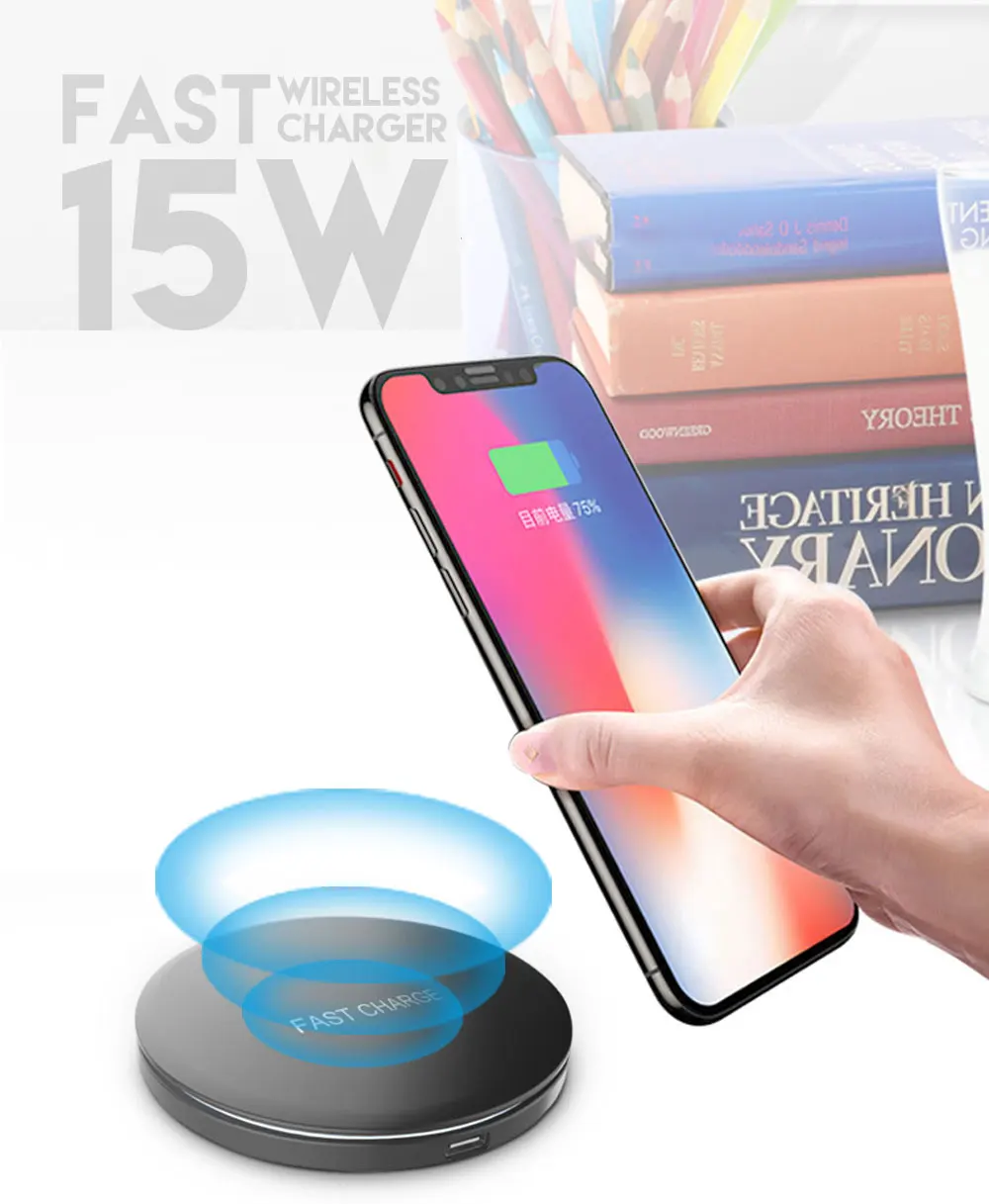 Ascromy 15W Fast QI Wireless Charger Pad For Huawei P30 Pro Mate 20 Pro Xiaomi Samsung Galaxy S10 Plus iPhone Induction Charging (1)