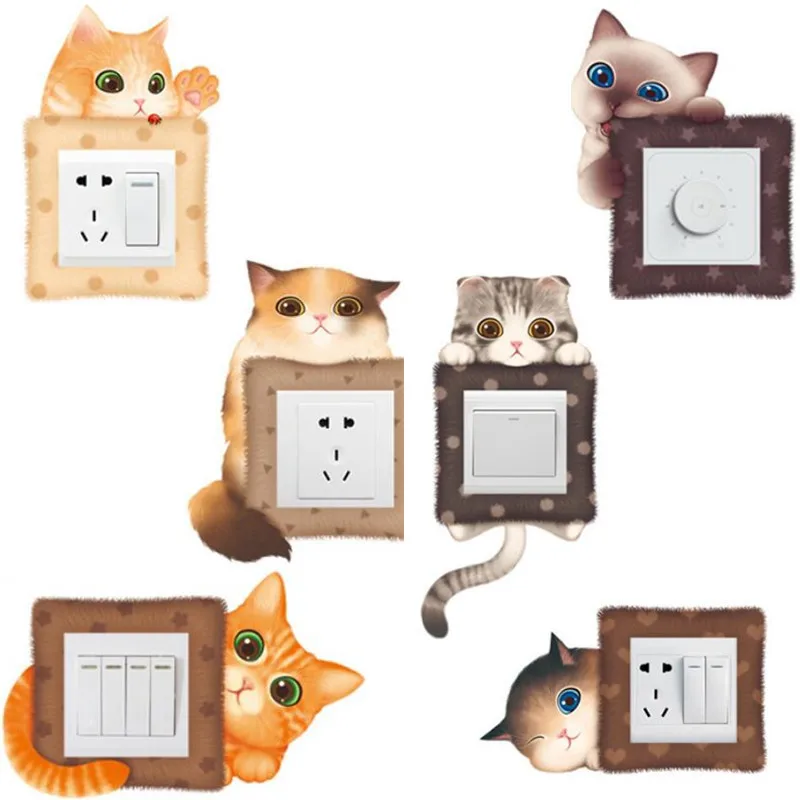 

6 шт. DIY Забавный милый кот, переключатель, стикер s, настенное украшение для дома, декор для спальни, гостиной, переключатель 45*60 см