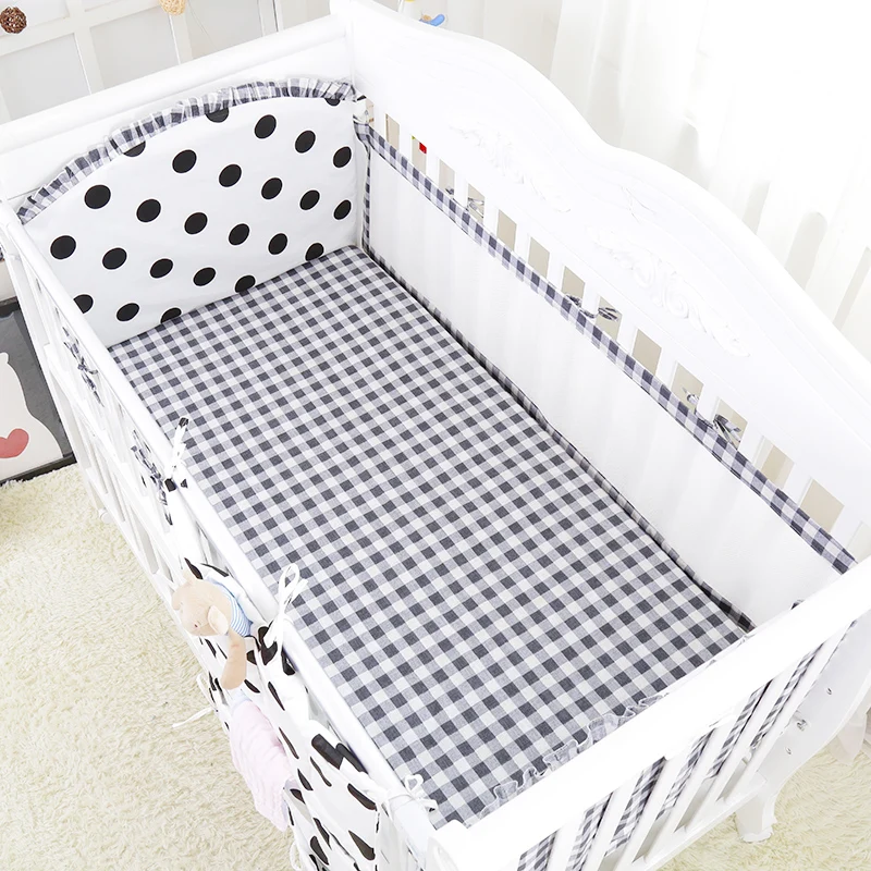 

5 Pcs/set Black/ White Design Baby Bedding Set Summer Cool Baby Cot Set Crib Protector Air Mesh Bumpers 100% Cotton Bed Sheet