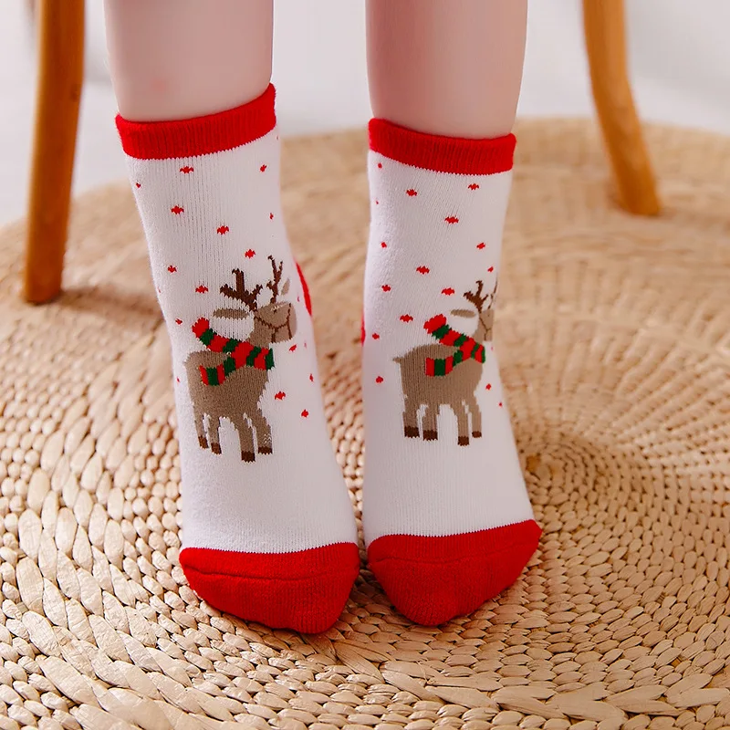 Рождественские детские носки из хлопка для маленьких девочек и мальчиков, детские полосатые махровые носки со снежинками, лосями, санта клаусом, рождественским медведем, 19 - Цвет: F