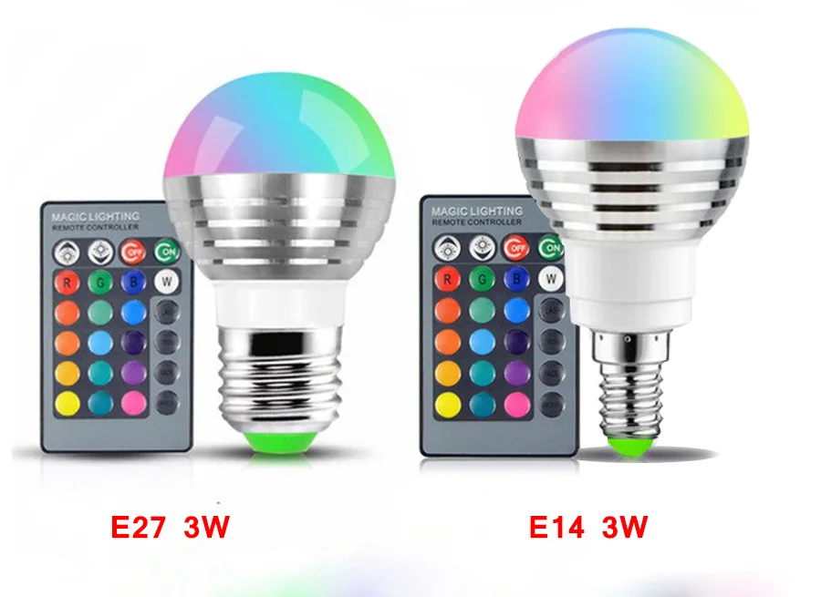 E14 E27 светильник с регулируемой яркостью, RGB/RGBW Led лампы 3W 85-265V 110V 220V Красочные светодиодные лампы люстры светодиодный светильник+ ИК-пульт дистанционного управления с 24-мя клавишами