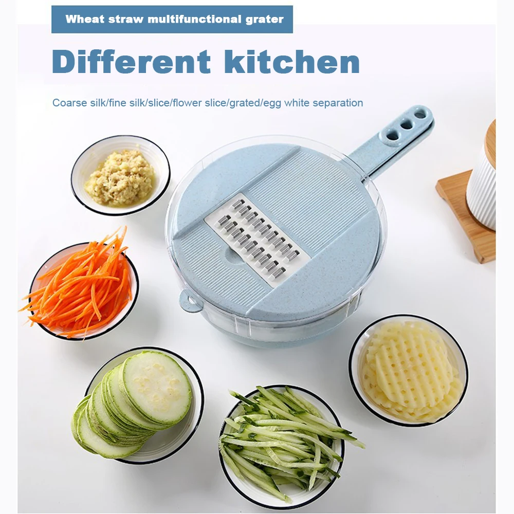 

Mandoline Slicer Vegetable Slicer Potato Peeler Carrot Onion Grater with Strainer Vegetable Cutter 8 in 1 Kitchen Accessories