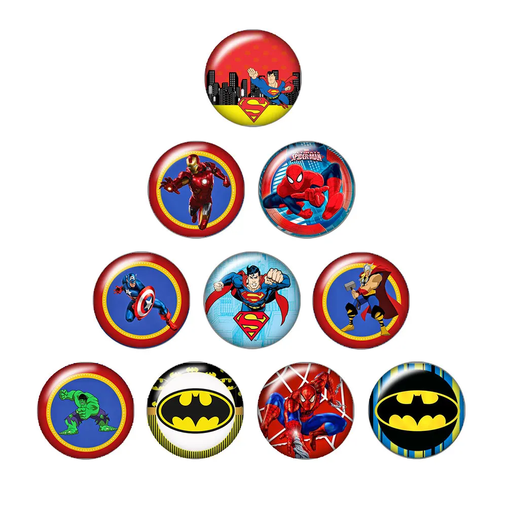 

New superman superheroes 1lot(10pcs) 12mm/16mm/18mm/25mm Round photo glass cabochon demo flat back Making findings ZB0481