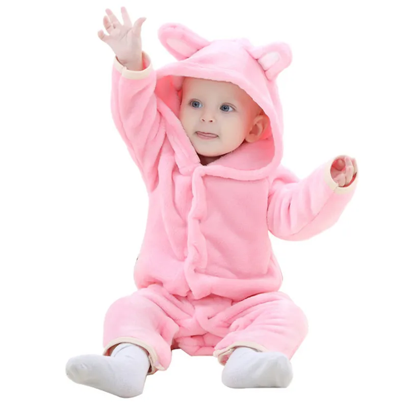 BINIDUCKLING осень-зима Горячая Детские комбинезоны фланель медведь животных удобная одежда для мальчиков и девочек теплый комбинезон От 0 до 2 лет Детские