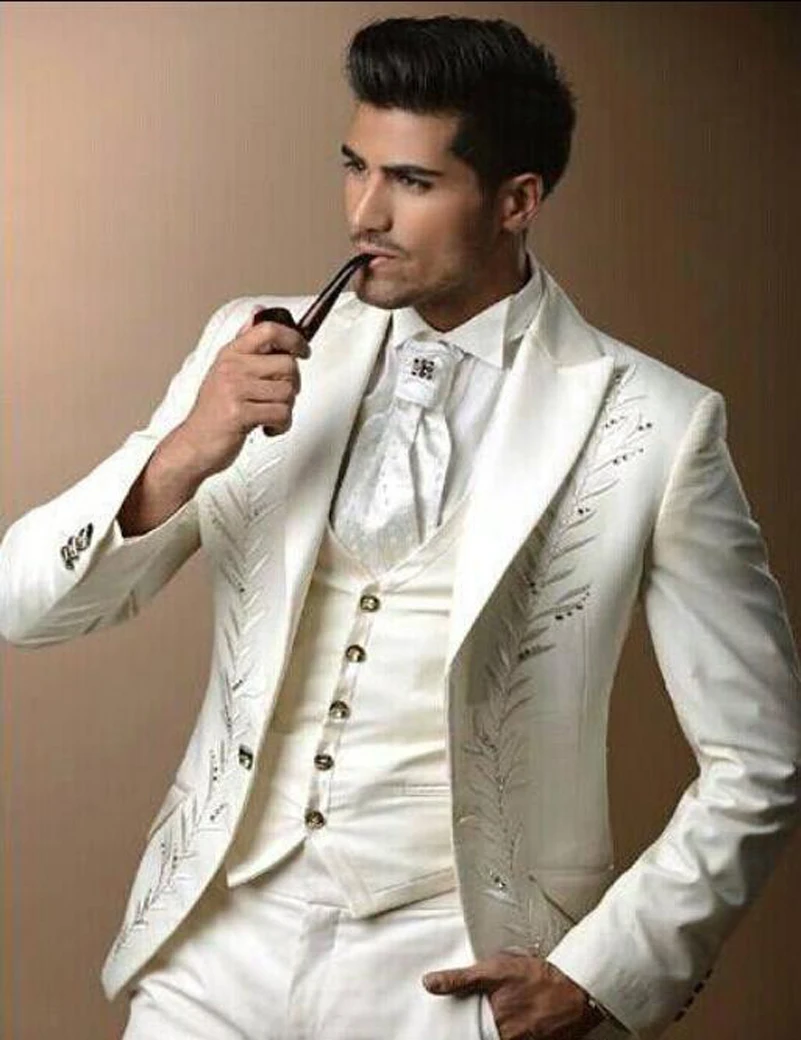 2017 Custom made three pieces groom tuxedos real picture wedding suits