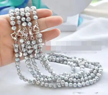 

SALE Big 7-8mm Black BAROQUE Natural Freshwater PEARL 17" Necklace -nec5662