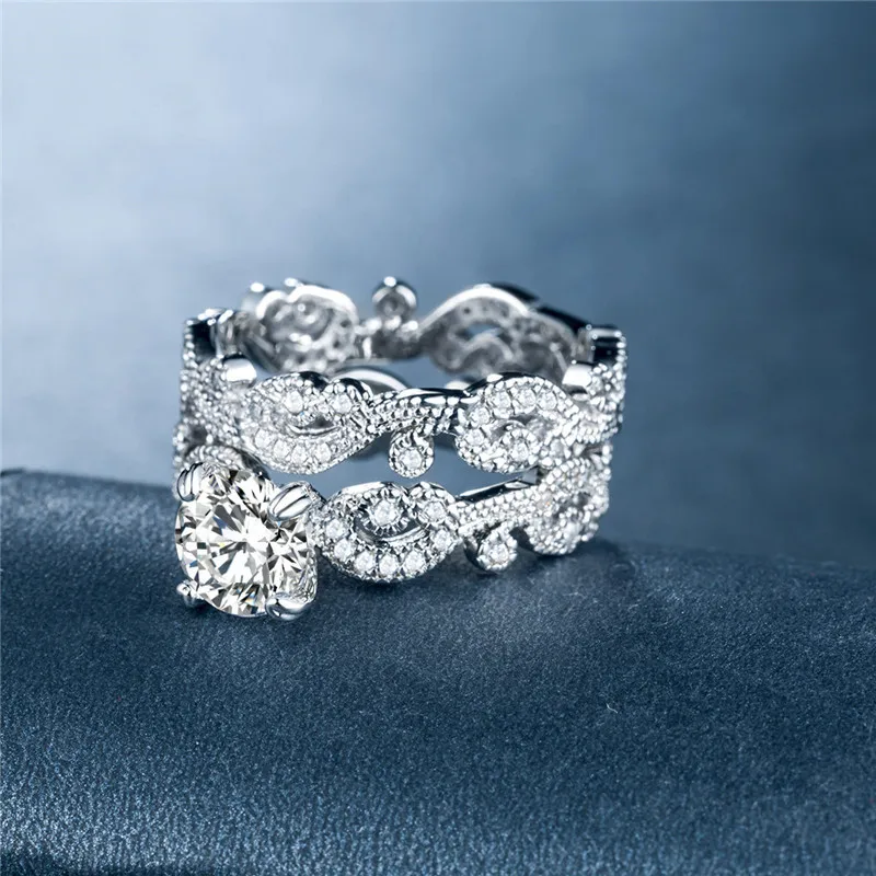 LETAPI Новое серебряное кольцо набор 2 шт Bijoux Полный AAA Кристалл Камень Романтические свадебные кольца для женщин