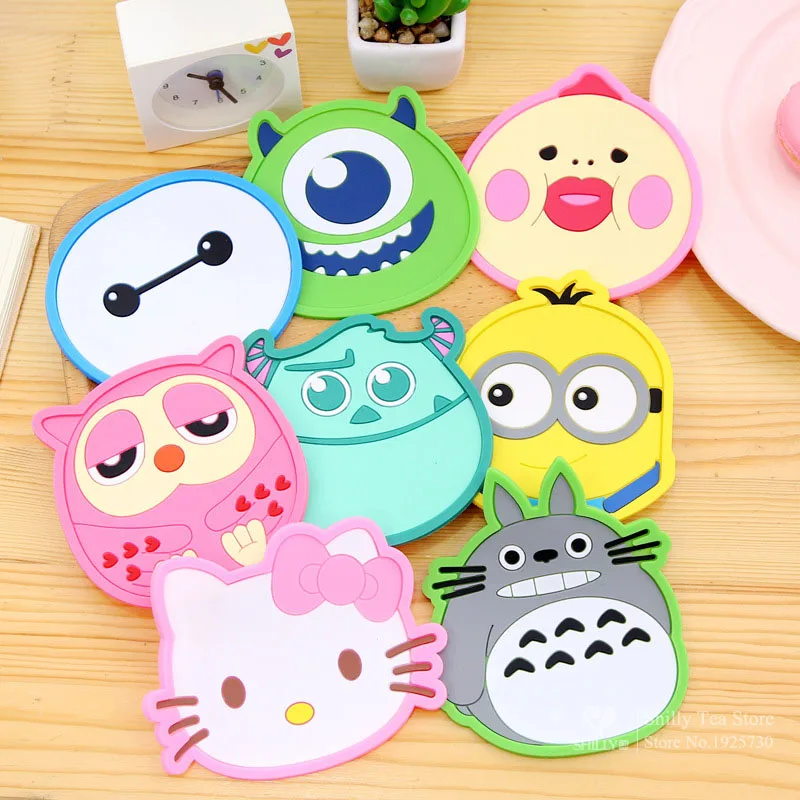 

Silicone heat-resistant table mats Dining table placemats coaster Glass mat insulation pad Creative coffee cups cartoon coasters