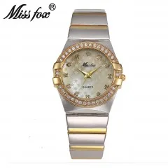 MissFox модные часы женские модные роскошные часы женские золотые наручные часы с логотипом известного бренда жемчужный корпус пять звезд бу часы - Цвет: V2806