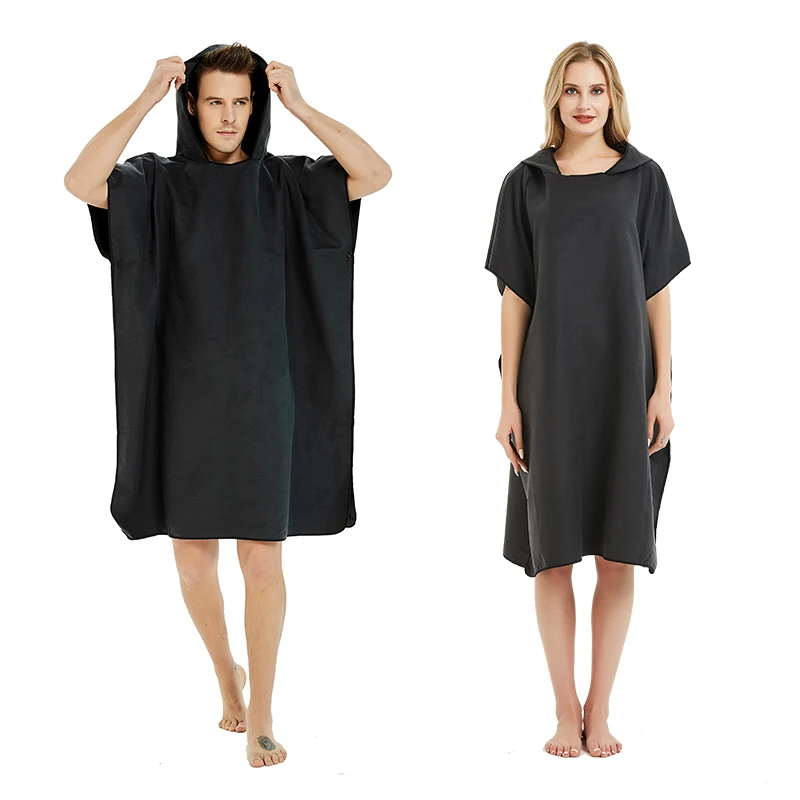 MIFXIN Beach Towel Changing Robe Microfiber Surf Beach Wetsuit Poncho Robe Hooded Quick Drying Surfing Swimming Beach Bath Towel One Size for Adult Men Women Black