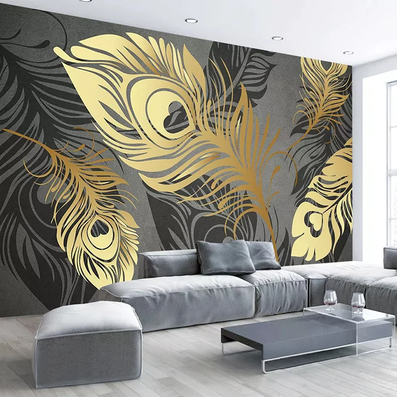 

Custom 3D Mural Wallpaper Murals Modern Fashion Abstract Golden Feather Living Room Sofa TV Background Wall Paper Bedroom Decor