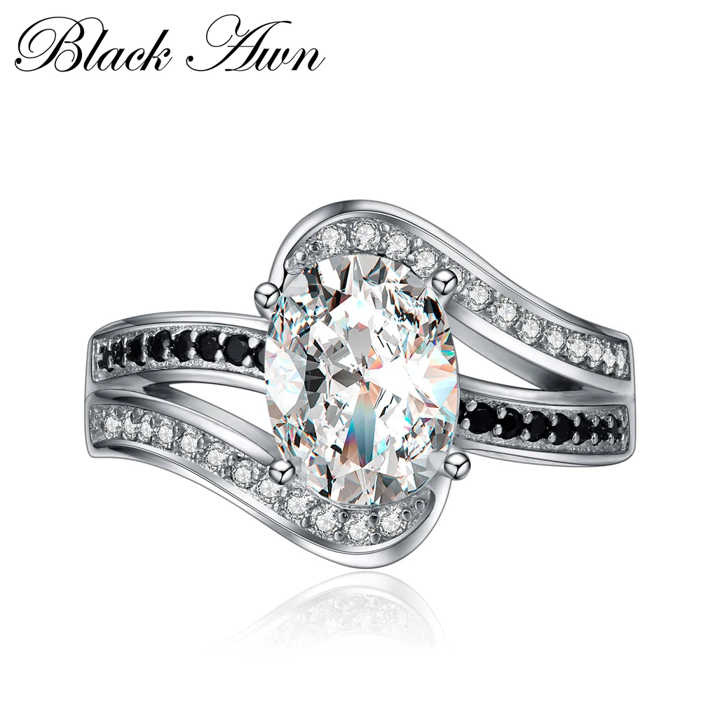 

[BLACK AWN] 925 Sterling Silver Jewelry Trendy Wedding Rings for Women Engagement Ring Femme Bijoux Bague Size 6 7 8 C084