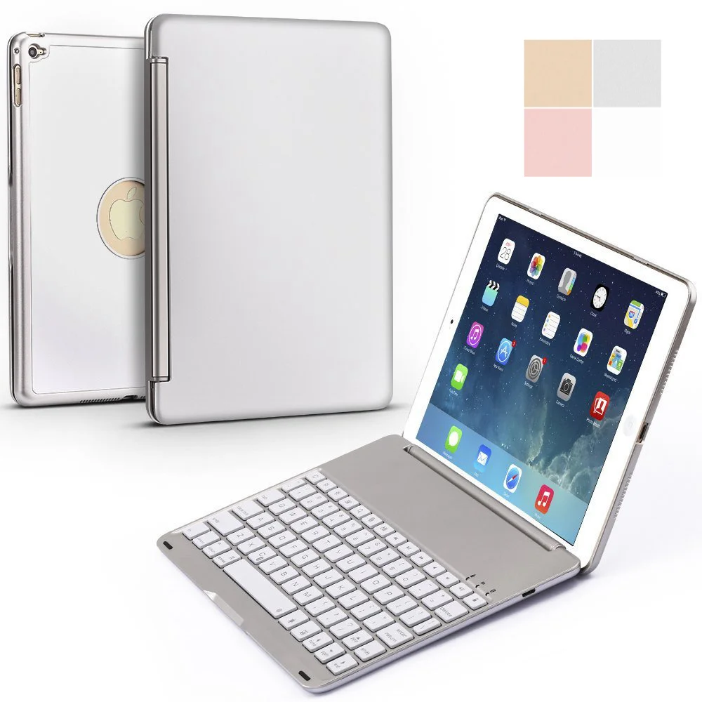 For iPad mini 1/2/3/4 Ultra Thin Smart Aluminum Bluetooth Russian/Spanish/Hebrew Keyboard Case Cover With 7 Colors LED Backlit