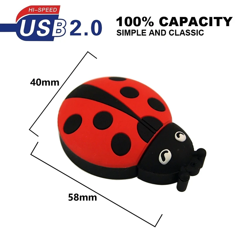 Cartoon USB Flash Drive Cute Ladybug USB Pen Drive 32GB 64GB 128MB USB Pendrives Memoria Stick Beetle Memory Drive Funny Gifts
