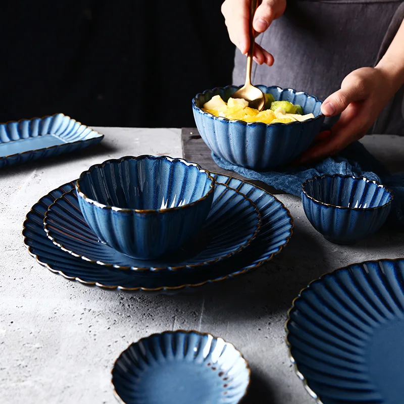 Скандинавский простой, но элегантный набор керамической посуды Fambe глазурь Ретро Хризантема керамическая посуда тарелка домашнее блюдо