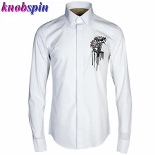 Приталенная повседневная мужская рубашка, элегантная, Цветочная вышивка, длинный рукав, одноцветная, Chemise homme, брендовая, качественная, хлопковая, деловая, мужские рубашки