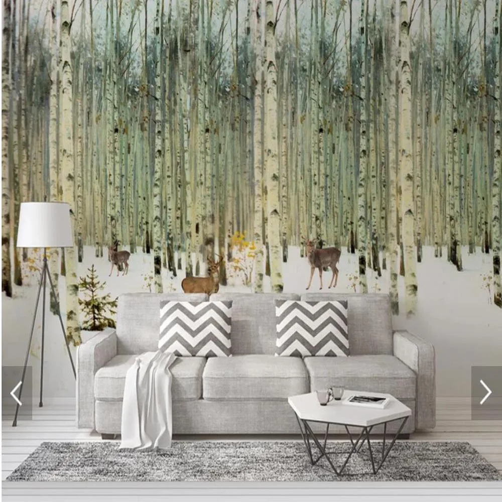 Us 8 64 52 Off Modern Hand Painting Birch Tree Wallpaper Mural 3d Printed Photo Wall Murals Bedroom Tv Backdrop Home Wall Decor Murals In Wallpapers