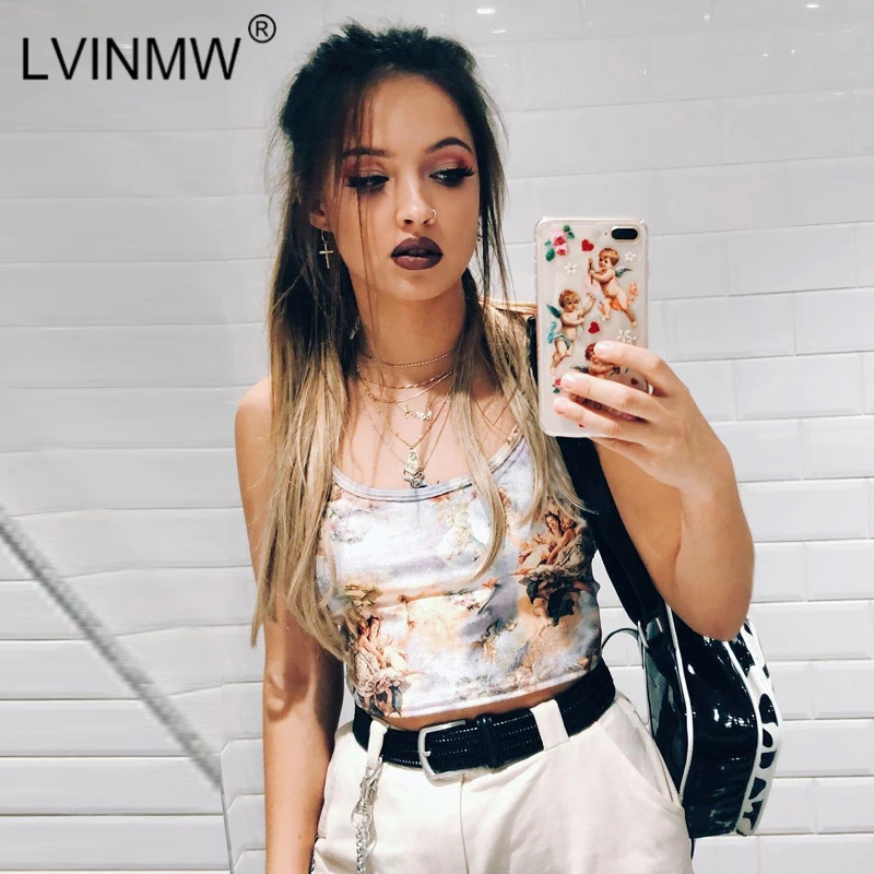 LVINMW сексуальные топы с принтом ангела Купидона лето 2019 женская уличная одежда
