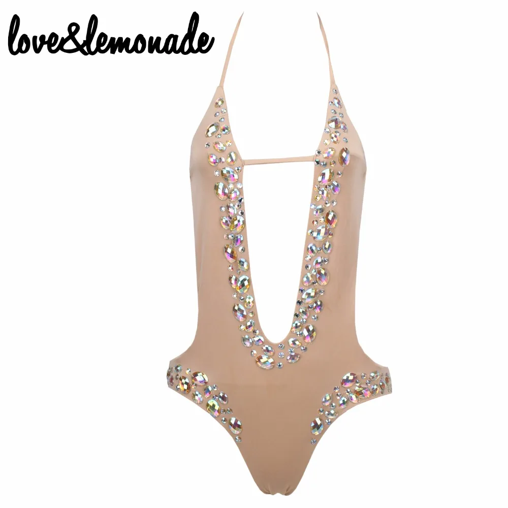 

Love&Lemonade Cut Out Beaded Straps Bodysuit Nude TB 9875