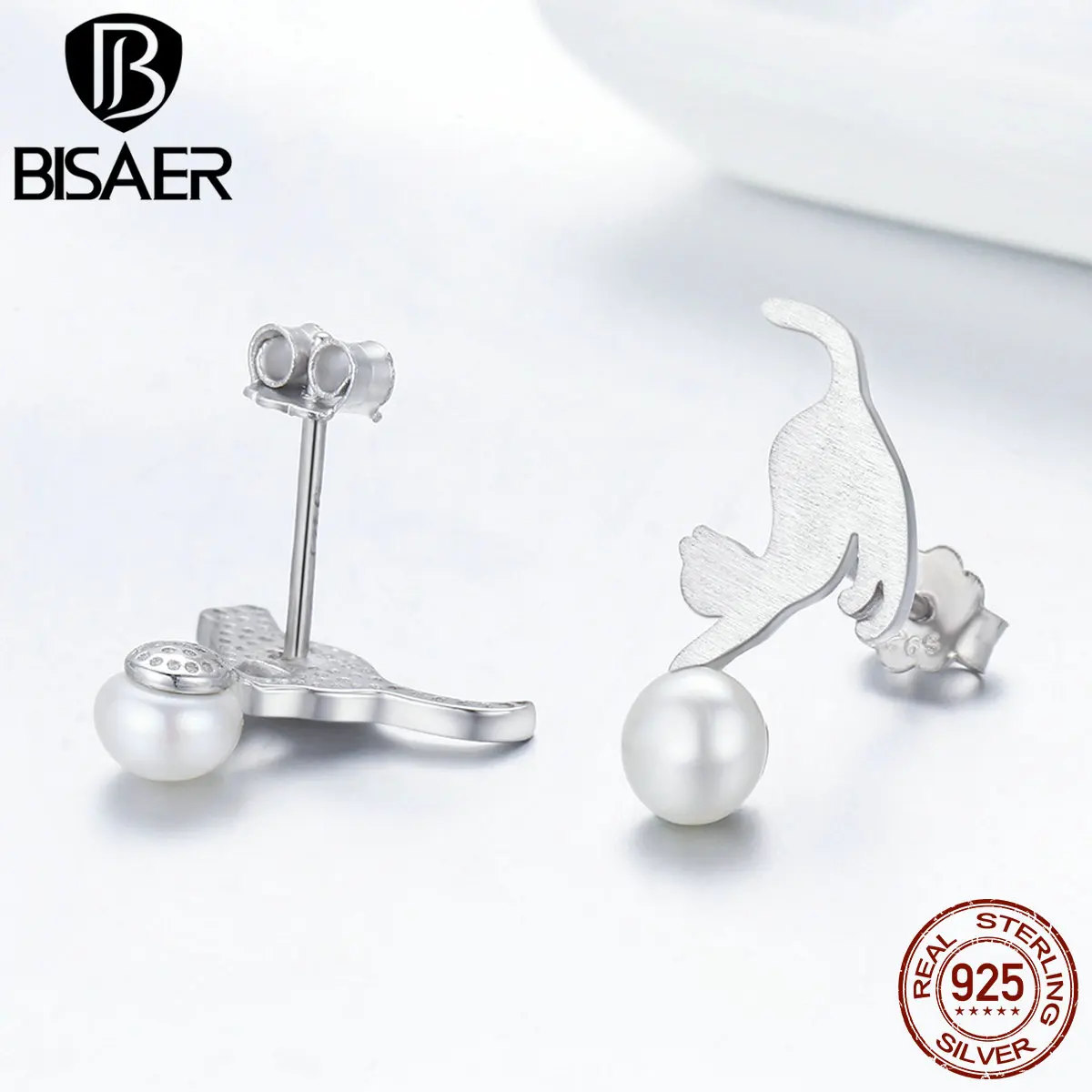 Женские серьги гвоздики из серебра 100% пробы в виде котенка|cat earrings|cat earrings for