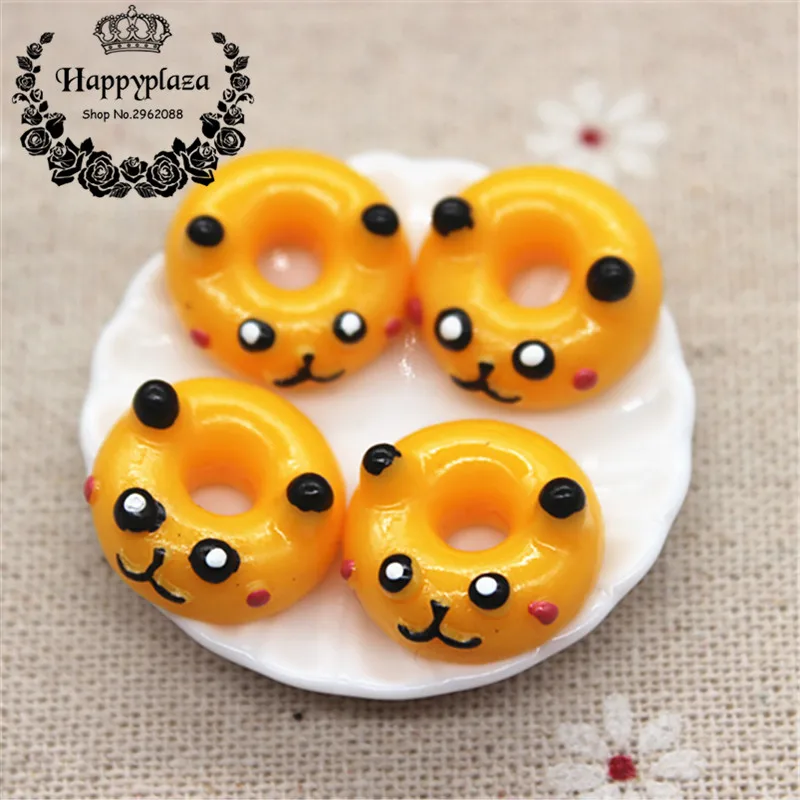 17mm Kawaii Cartoon Animal Donuts Resin Miniature Food Art Flatback Cabochon DIY Decorative Craft Scrapbooking