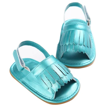 

MACH Kids New Designs Fashion Hot sale Double Tassel Pu Leather Shoes Summer Girls Sandals Sneakers Infant Shoes(Light Blue)