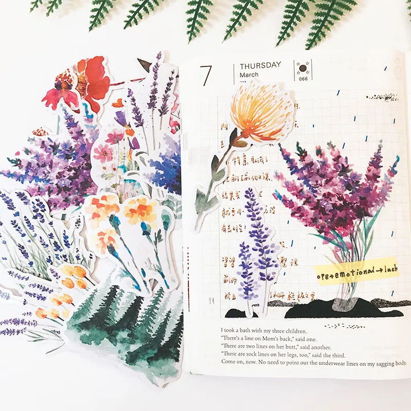 

13PCS DIY scrapbooking stickers watercolor wind flower lavender journal album project happy planner crafts decorative stickers