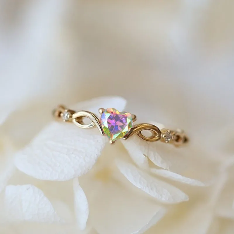 Милое женское кольцо с маленьким сердцем, серебряное, золотое, зеленое, синее, каменное кольцо, обручальное кольцо, ювелирные изделия, обручальные кольца для женщин