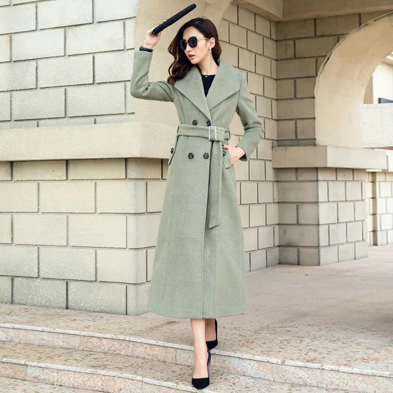 Женское пальто с отложным воротником Осеннее/зимнее длинное большого