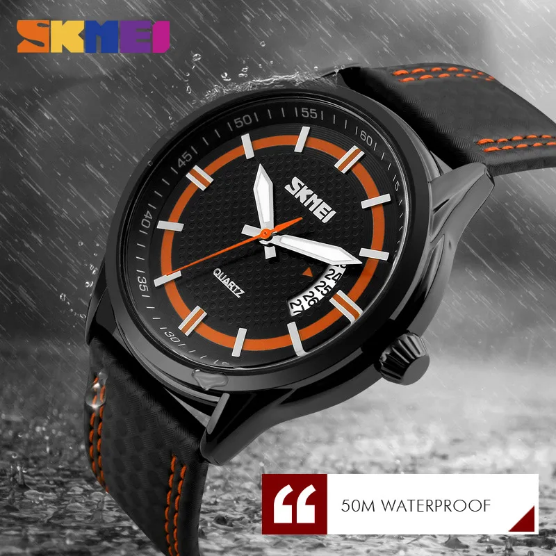 

SKMEI Men Sport Quartz Watches Causal Fashion Watch Leather Strap Waterproof Date Wristwatches Male Relogio Masculino Wristwatch