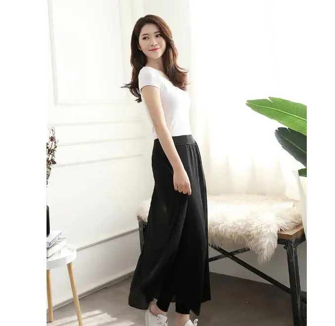 

2019 Summer Fashion Wide Leg Pants Female Casual Trousers Skirt Chiffon Dress Pants Loose Straight Pants new