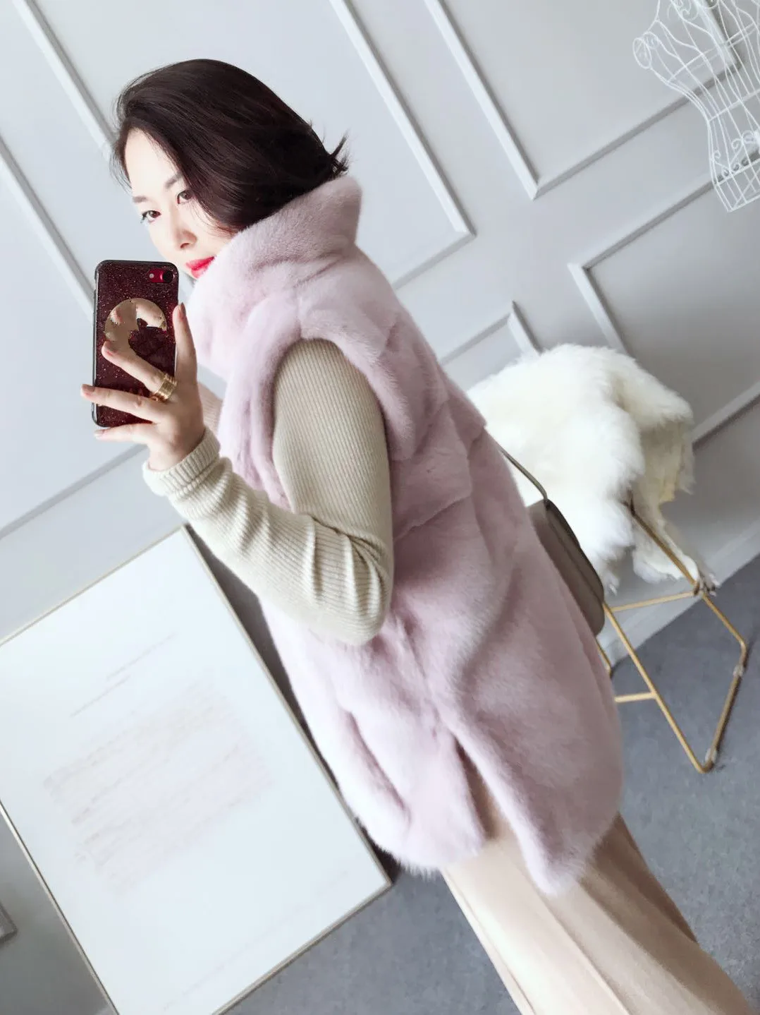 

2018 winter new women mink fur vest pullover jacket coat female