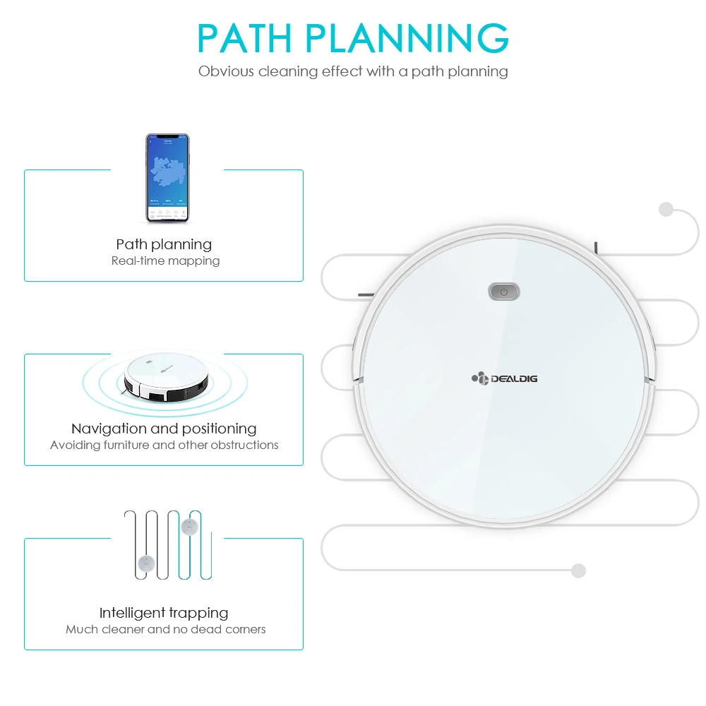 DEALDIG робот-пылесос robвакуум 8 с Wi-Fi подключением приложение Дистанционное Голосовое управление 1000 Pa машина для уборки пола Робот