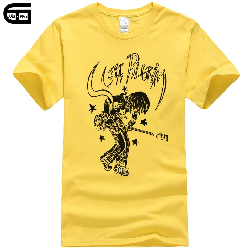 

T Shirt Men Summer Cotton Short Sleeve Printed T-shirt Scott Pilgrim Vs. The World Movie Rockin' Guitar Hip hop Tees T125