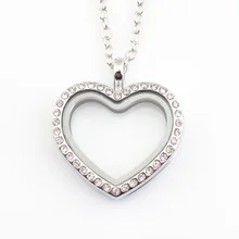 30 мм Сердце плавающей медальон с Стразы, FN0035(цепочка в подарок