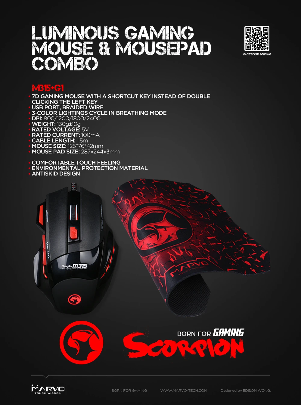 MARVO M315 + G1 игровой Мышь 7 кнопок 3 Цвет светильник проводной Эргономичный USB мыши и